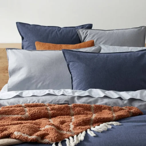 Lusso Reversible Brushed Cotton Quilt Cover - Ink Blue