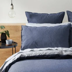 Lusso Reversible Brushed Cotton Quilt Cover - Ink Blue