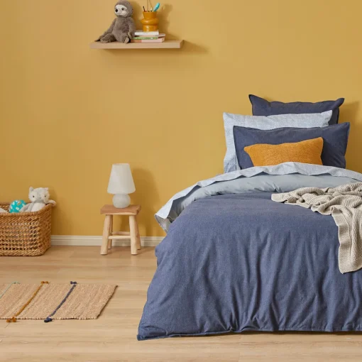 Lusso Reversible Brushed Cotton Quilt Cover - Ink Blue