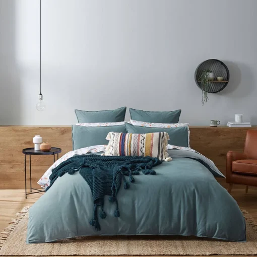 Lusso Reversible Brushed Cotton Quilt Cover - Ink Blue