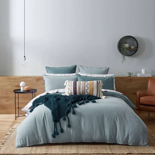 Lusso Reversible Brushed Cotton Quilt Cover - Ink Blue