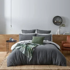 Lusso Reversible Brushed Cotton Quilt Cover - Ink Blue