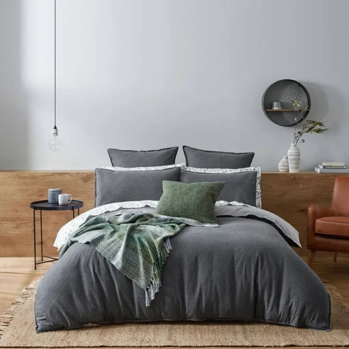 Lusso Reversible Brushed Cotton Quilt Cover - Ink Blue