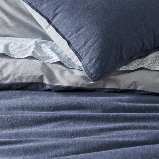 Lusso Reversible Brushed Cotton Quilt Cover - Ink Blue