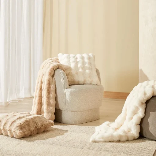 Malmo Faux Fur Cushion - Ivory