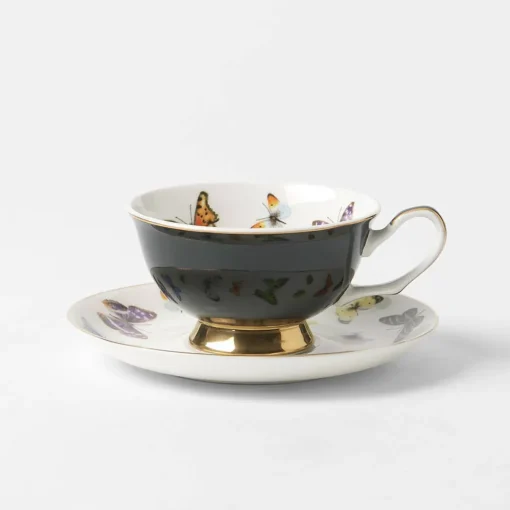 Miss Butterflies Teacup And Saucer - Black