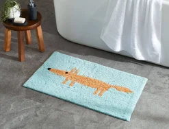 Mr Fox Bath Mat - Light Blue