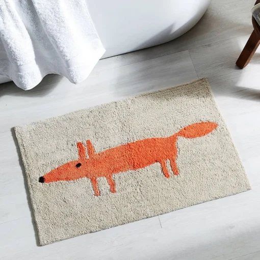 Mr Fox Bath Mat - Light Blue