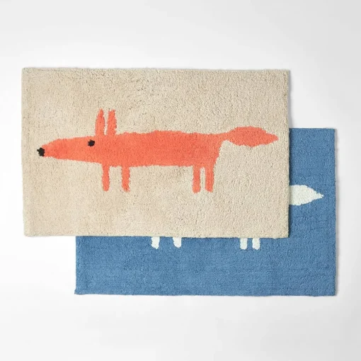 Mr Fox Bath Mat - Light Blue