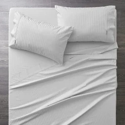 Nassor Stripe 700 TC Egyptian Cotton Sheet Set - White