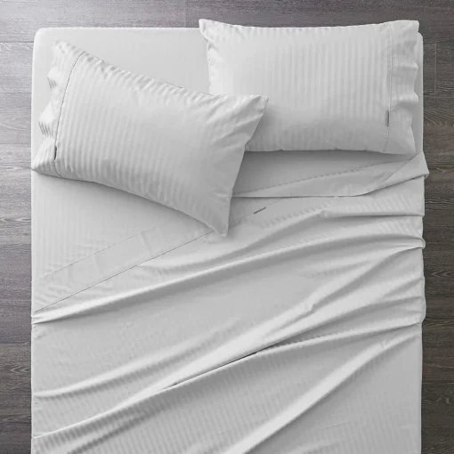 Nassor Stripe 700 TC Egyptian Cotton Sheet Set - White