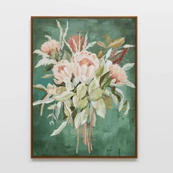 Native Botanical Framed Canvas - Green/Pink