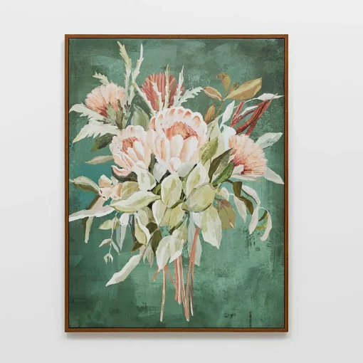 Native Botanical Framed Canvas - Green/Pink