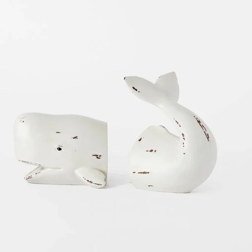Resin Whale Bookend - White Wash