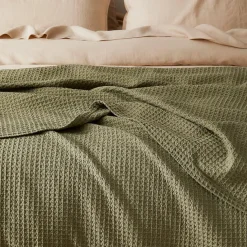 Sebastian Waffle Blanket - Olive Green