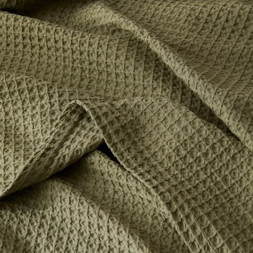 Sebastian Waffle Blanket - Olive Green