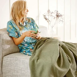 Sebastian Waffle Blanket - Olive Green