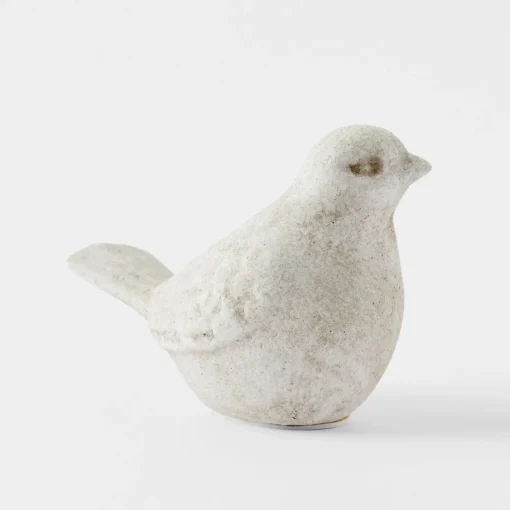 Sitting Bird Sculpture - Antique White