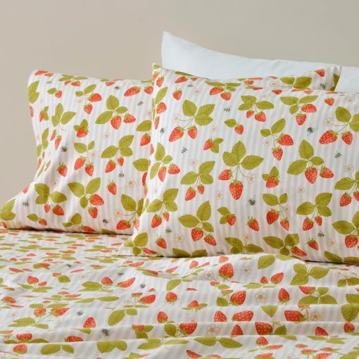 Strawberry Stripe Flannelette Sheet Set