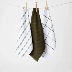 Turner Set Of 3 Terry Tea Towel - Army/Natural
