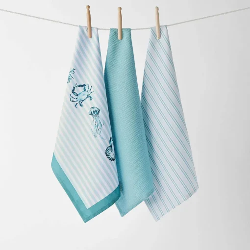 Under The Sea Tea Towel Set Of 3 - Teal