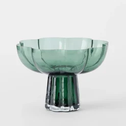 Verity Glass Pedestal Bowl Large - Green