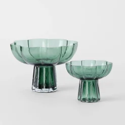Verity Glass Pedestal Bowl Large - Green