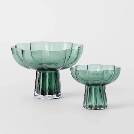 Verity Glass Pedestal Bowl Large - Green