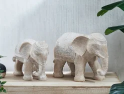 White Washed Carved Elephant