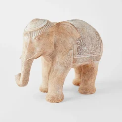 White Washed Carved Elephant