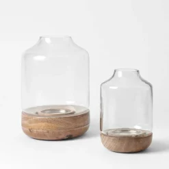 Wood Base Pillar Candle Holders
