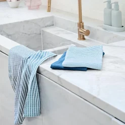 Yarn Dye Stripe Tea Towel Set Of 3 - Teal