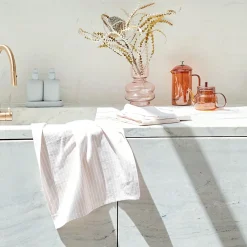Yarn Dye Stripe Tea Towel Set Of 3 - Pink