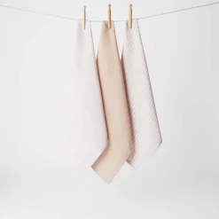 Yarn Dye Stripe Tea Towel Set Of 3 - Pink