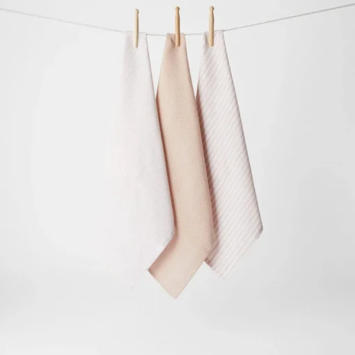Yarn Dye Stripe Tea Towel Set Of 3 - Pink