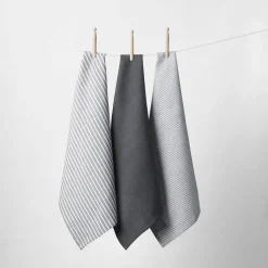 Yarn Dye Stripe Tea Towel Set Of 3 - Charcoal