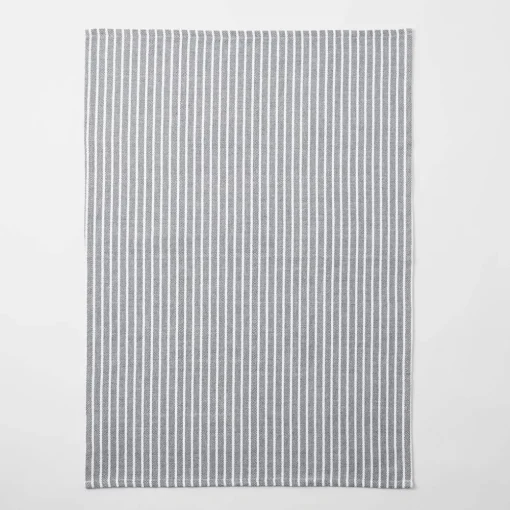 Yarn Dye Stripe Tea Towel Set Of 3 - Charcoal
