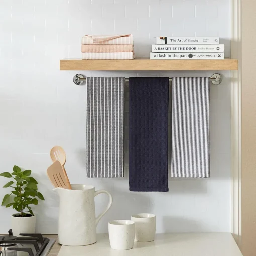 Yarn Dye Stripe Tea Towel Set Of 3 - Charcoal
