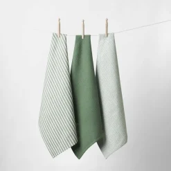 Yarn Dye Stripe Tea Towel Set Of 3 - Khaki